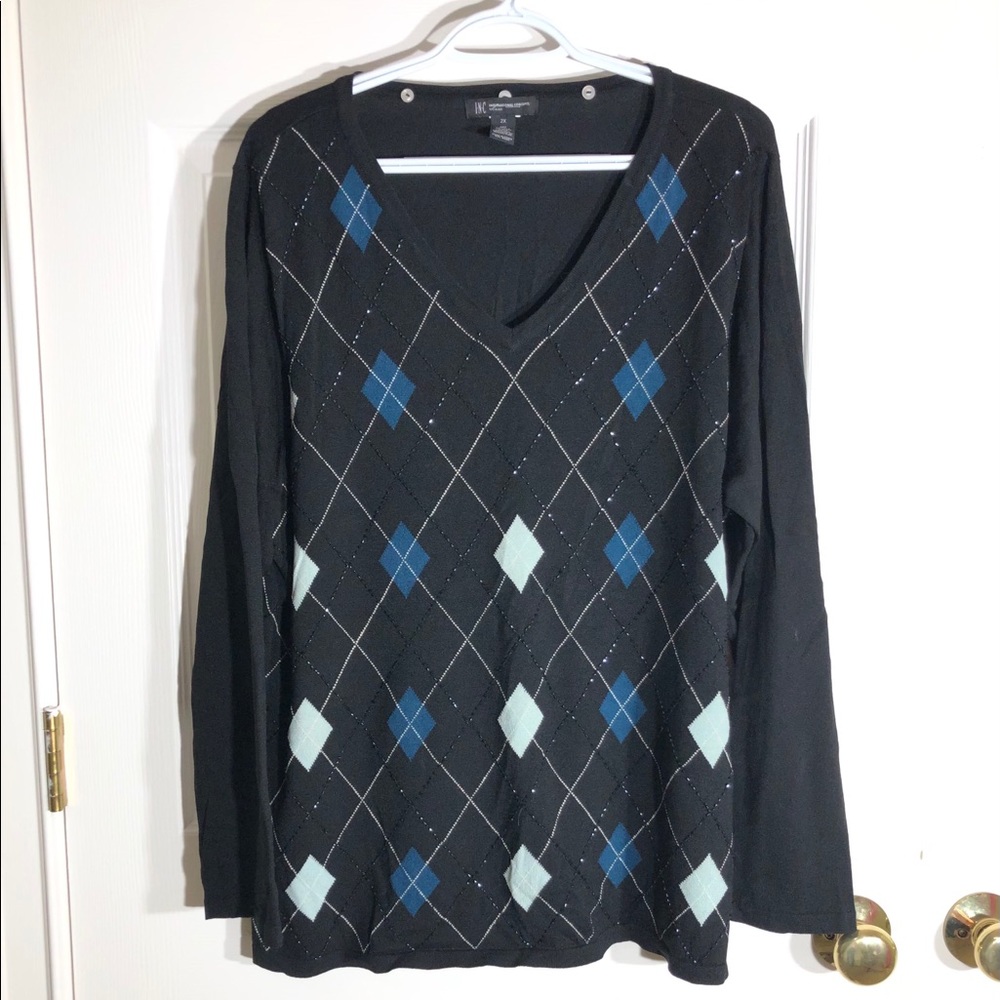 I-N-C Women’s 2X Beaded V-Neck Knit Sweater